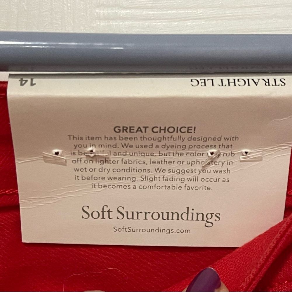 RED JEANS, 5 POCKET, STRAIGHT, THE ULTIMATE JEANS by SOFT SURROUNDINGS. Size 14. - Picture 6 of 11